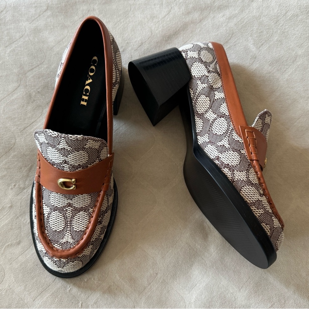 COACH Natalie Heel Loafer Signature Textile Jacquard Size 8 NEW